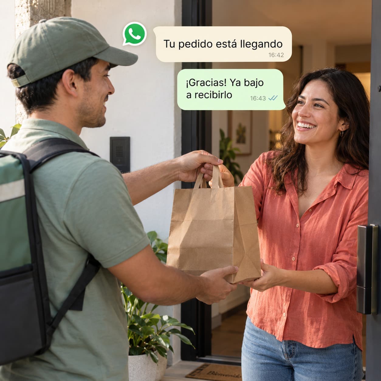 Cliente recibiendo un pedido y confirmando por WhatsApp